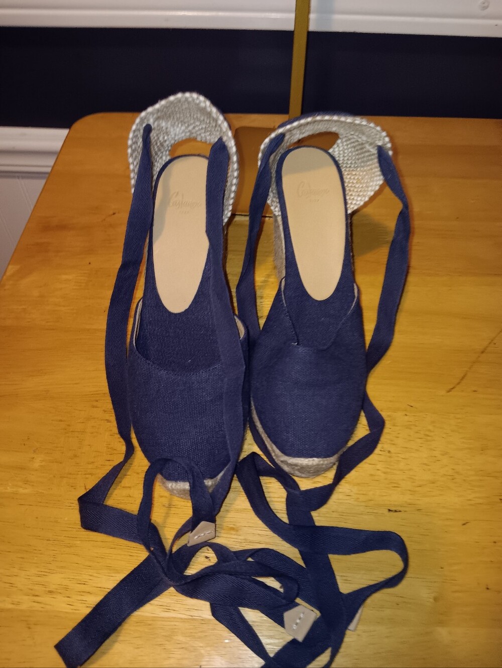 Castaner Navy Blue Espadrille Wedge Tie-Up Sandals Size 38